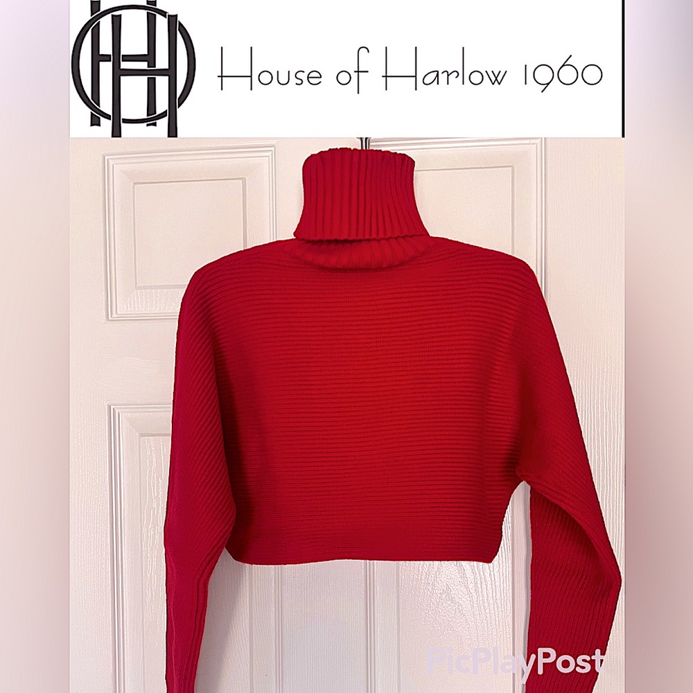 House of Harlow 1960 LIMITED EDITION Tango Red Thick Turtleneck Crop Sweater NWT